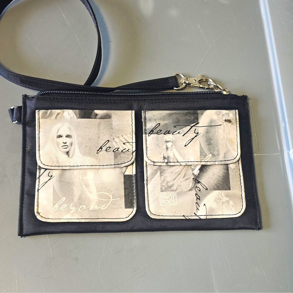Women's Black Graphic Zip Wristlet Wallet w/ Wrist Strap, Pivot Point
